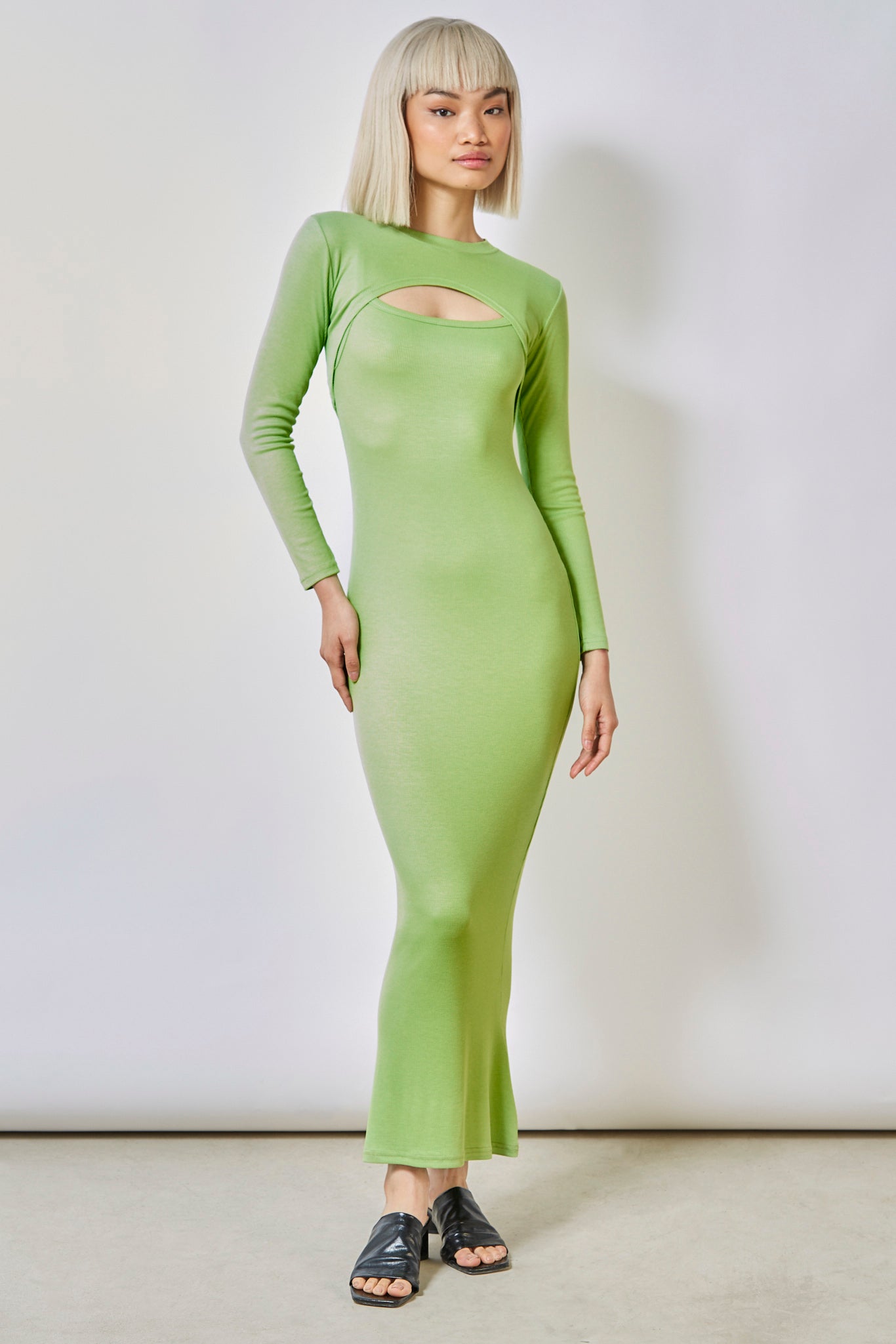 Green peek front jersey dress_1