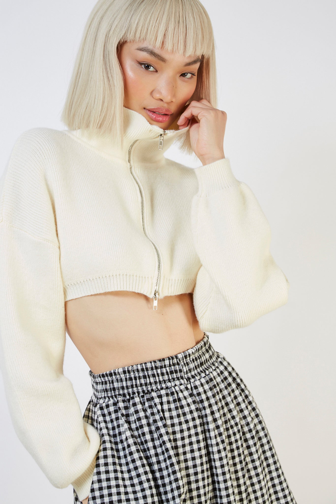 Ivory cropped double zip cardigan_4