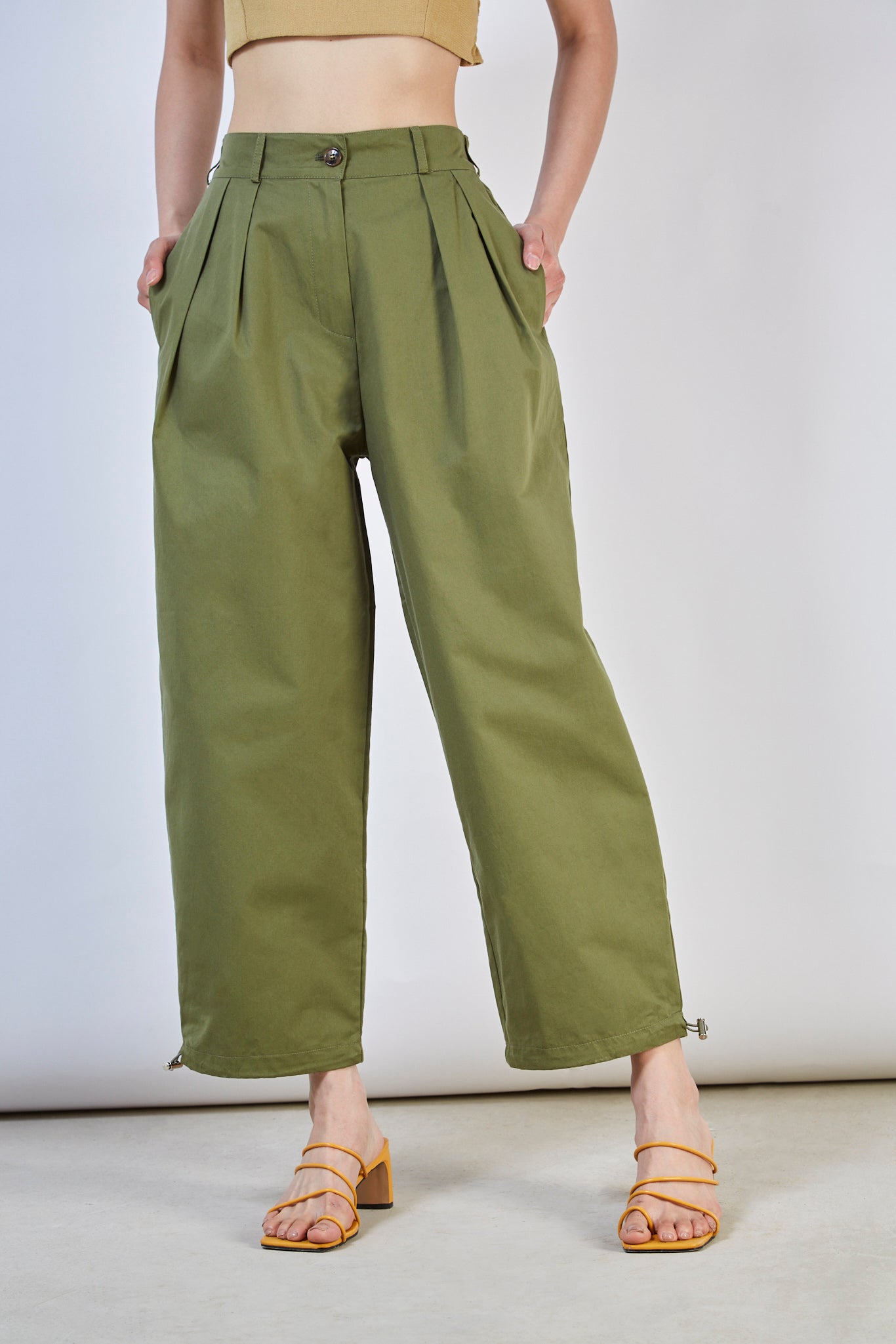 Khaki double pleat trousers_2