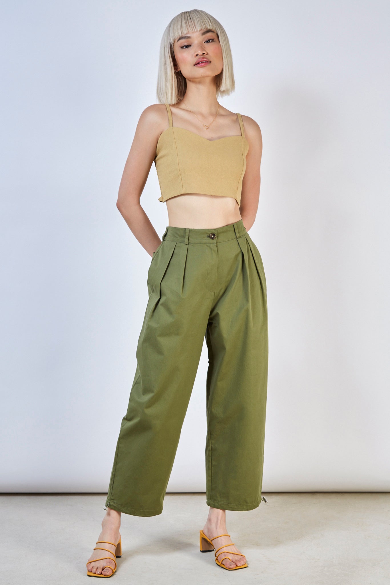Khaki double pleat trousers_1