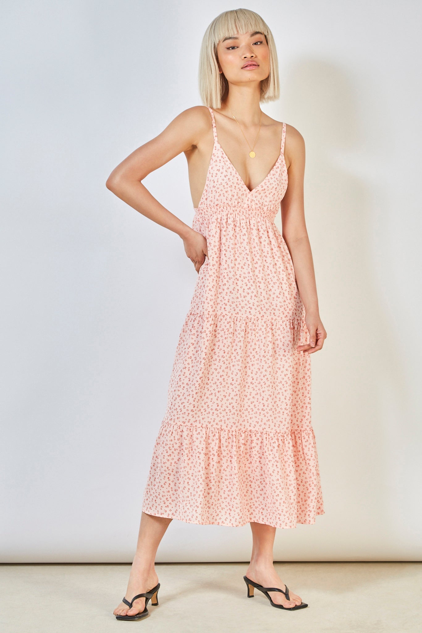 Pink floral print thin strap maxi dress_4