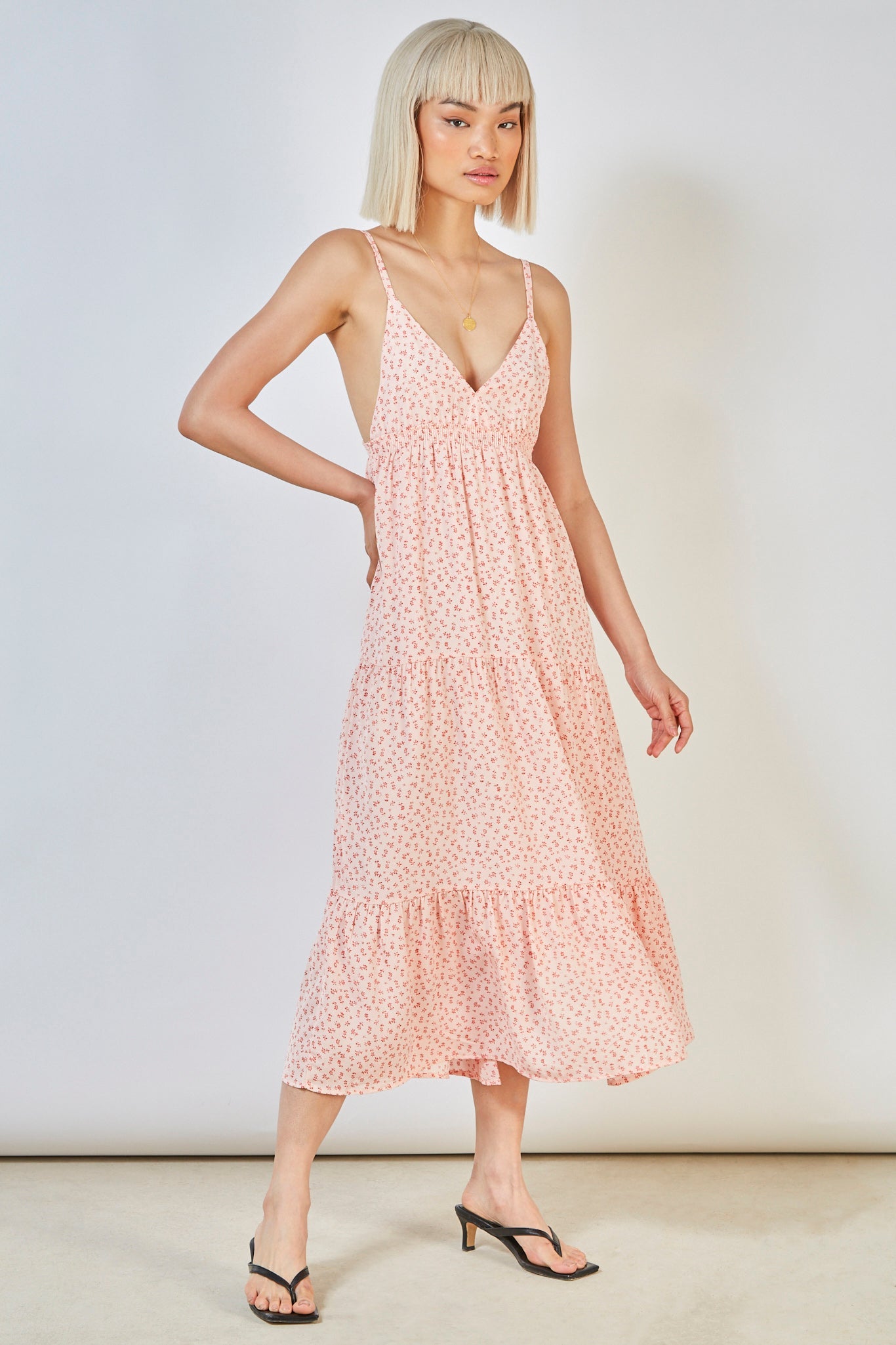 Pink floral print thin strap maxi dress_1