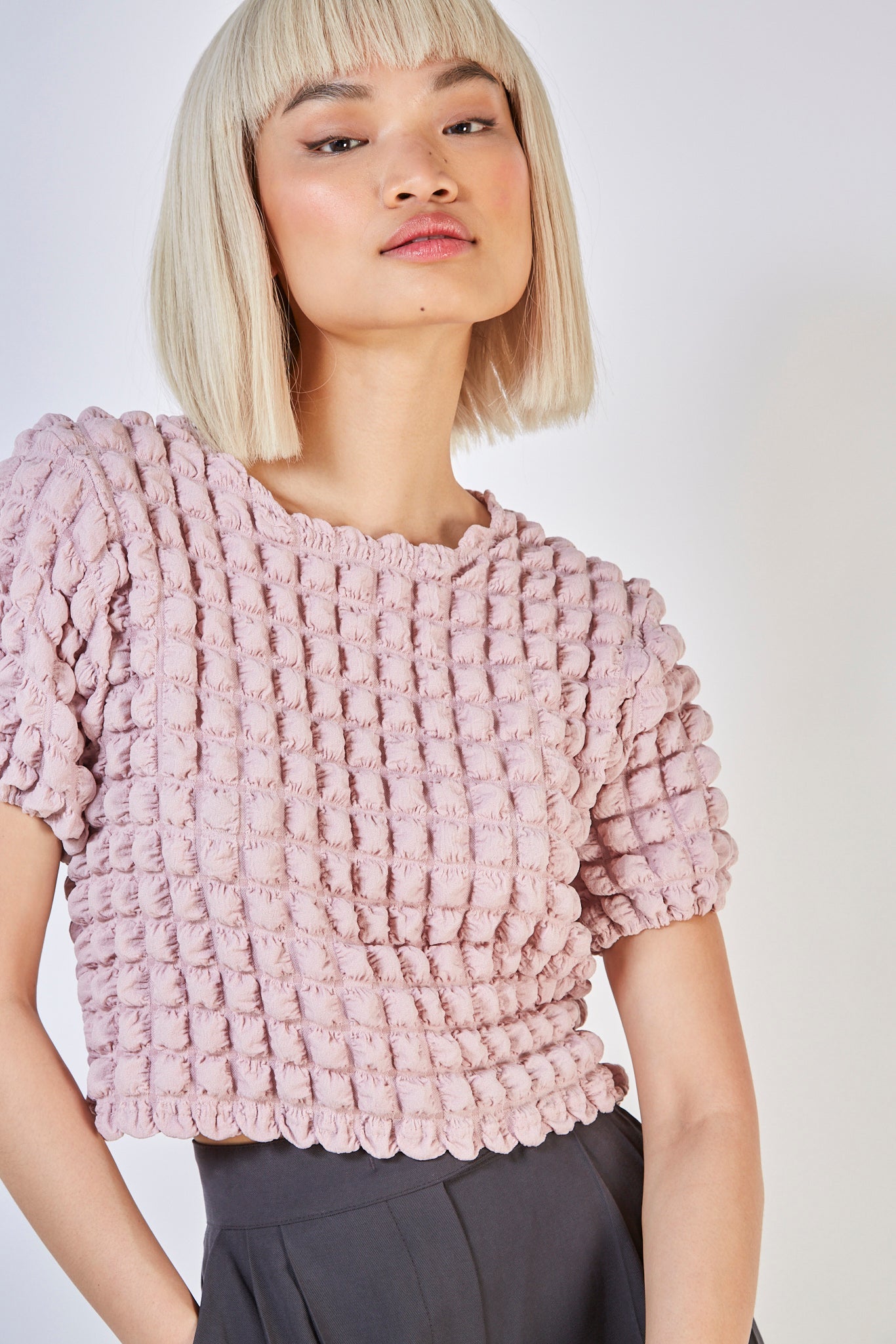 Pink textured puff shrunken tee_3
