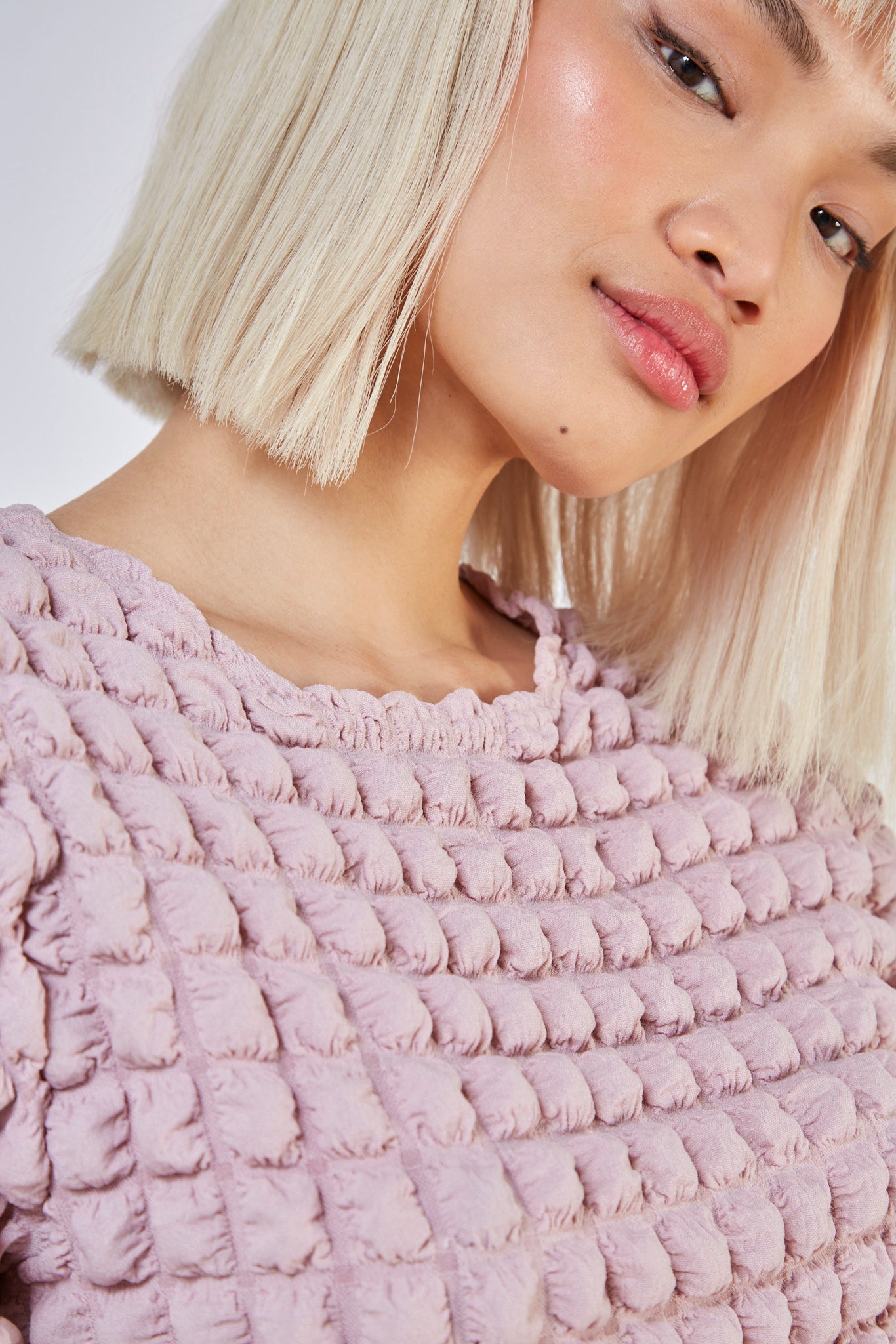 Pink textured puff shrunken tee_4