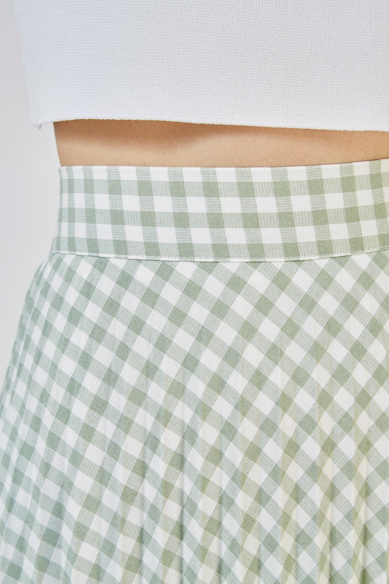 Washed green gingham pleated skirt_5
