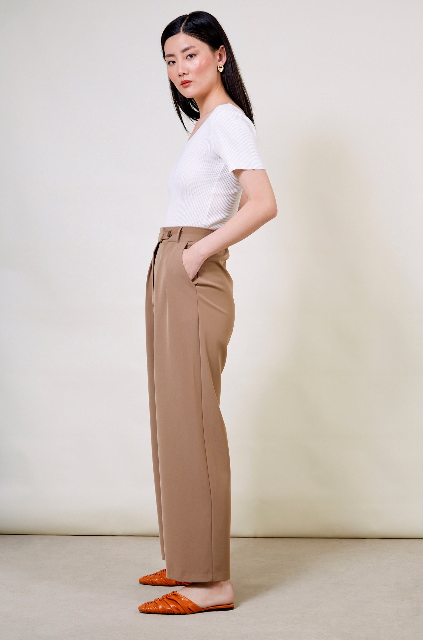 Beige double pleat smart trousers_2