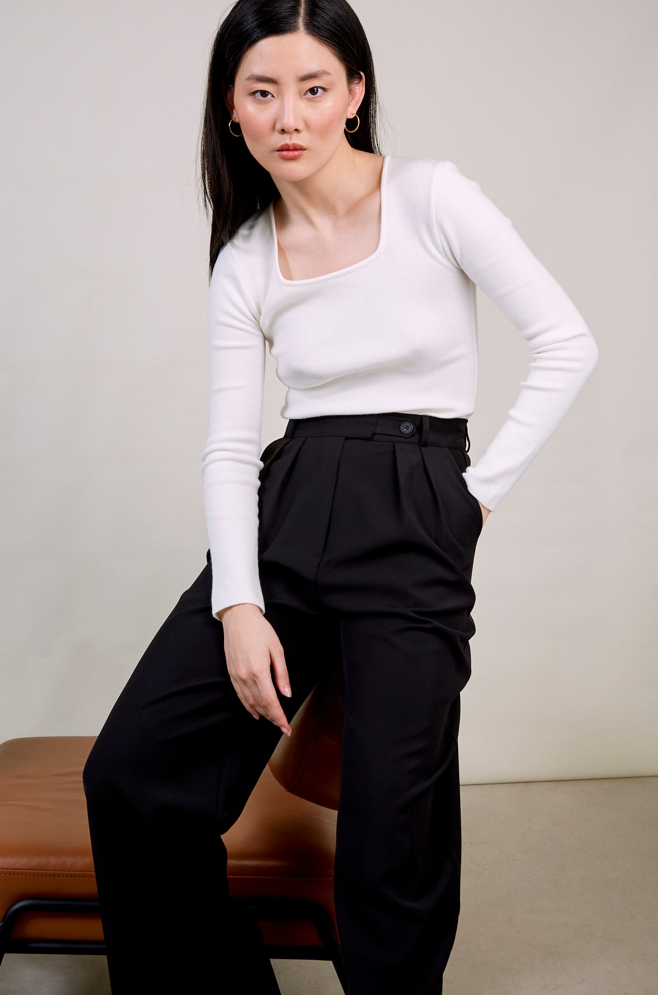 Black side button smart trousers_1