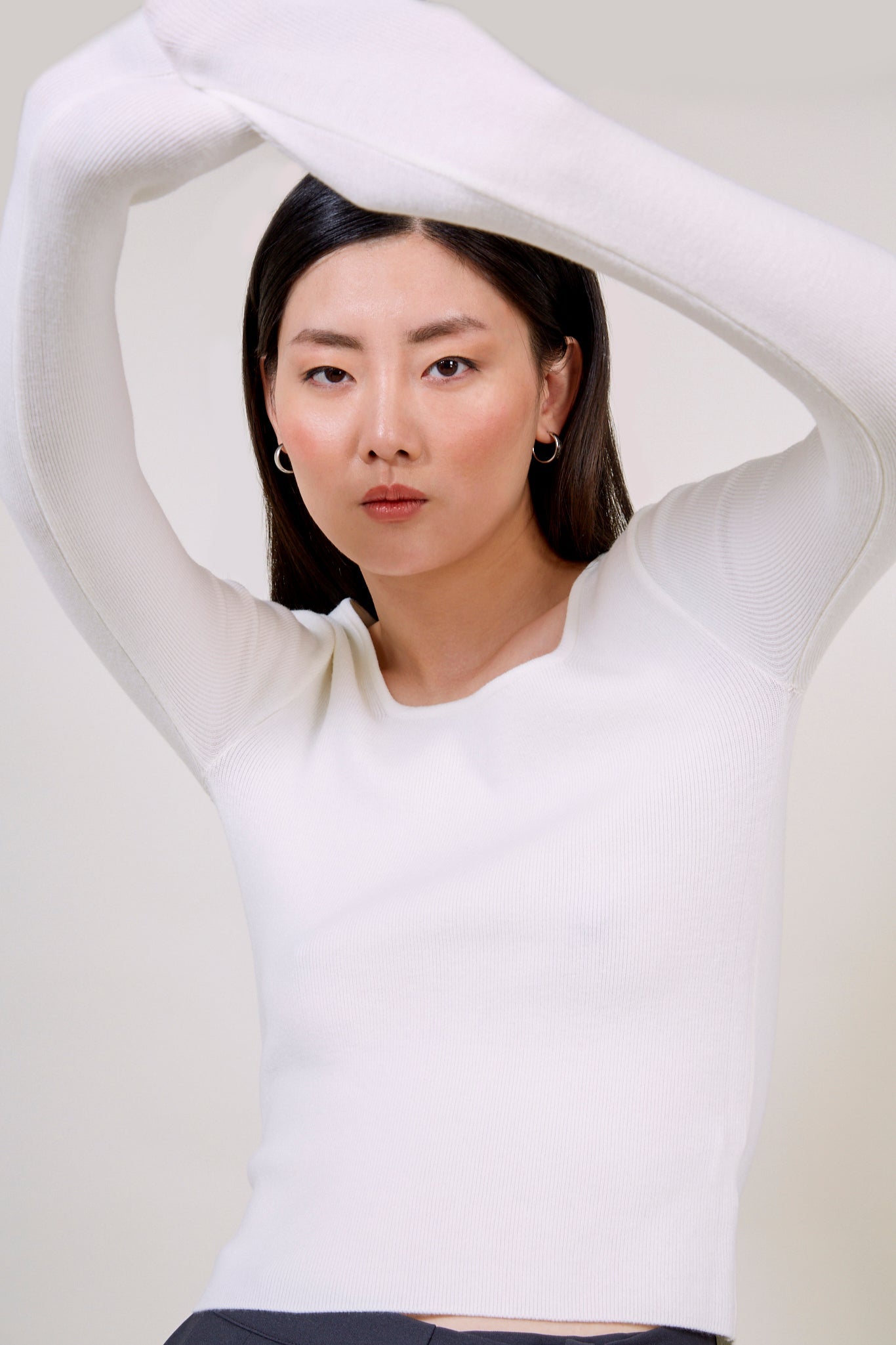 Ivory square neck knit top_2