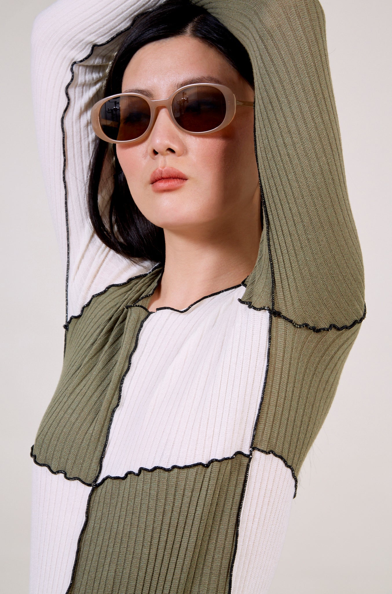 Khaki and white contrast blocks top_2