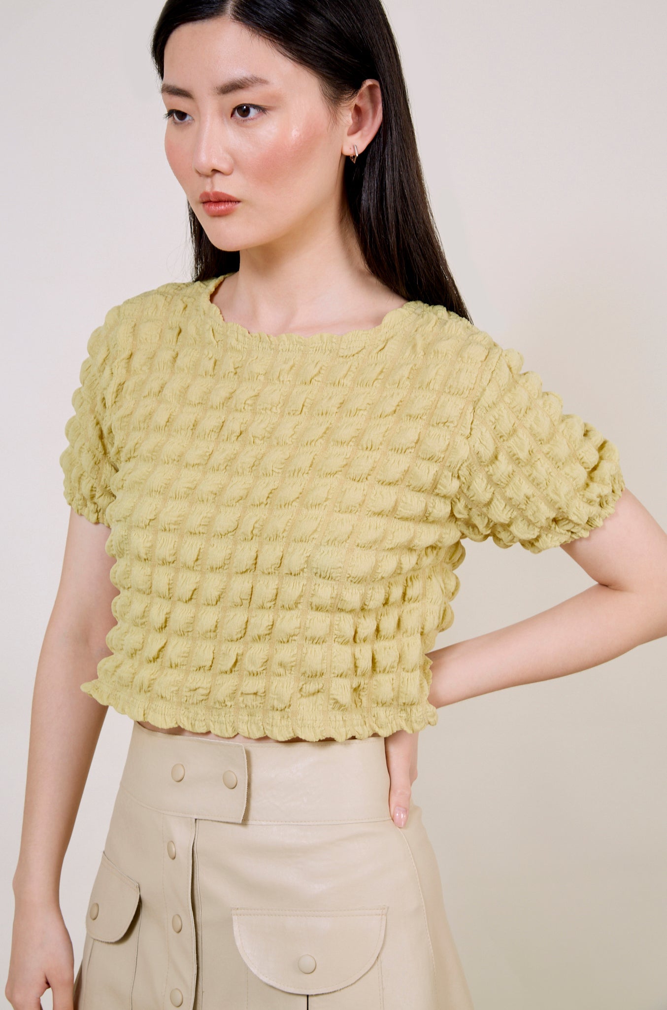 Lime green textured puff shrunken tee_2
