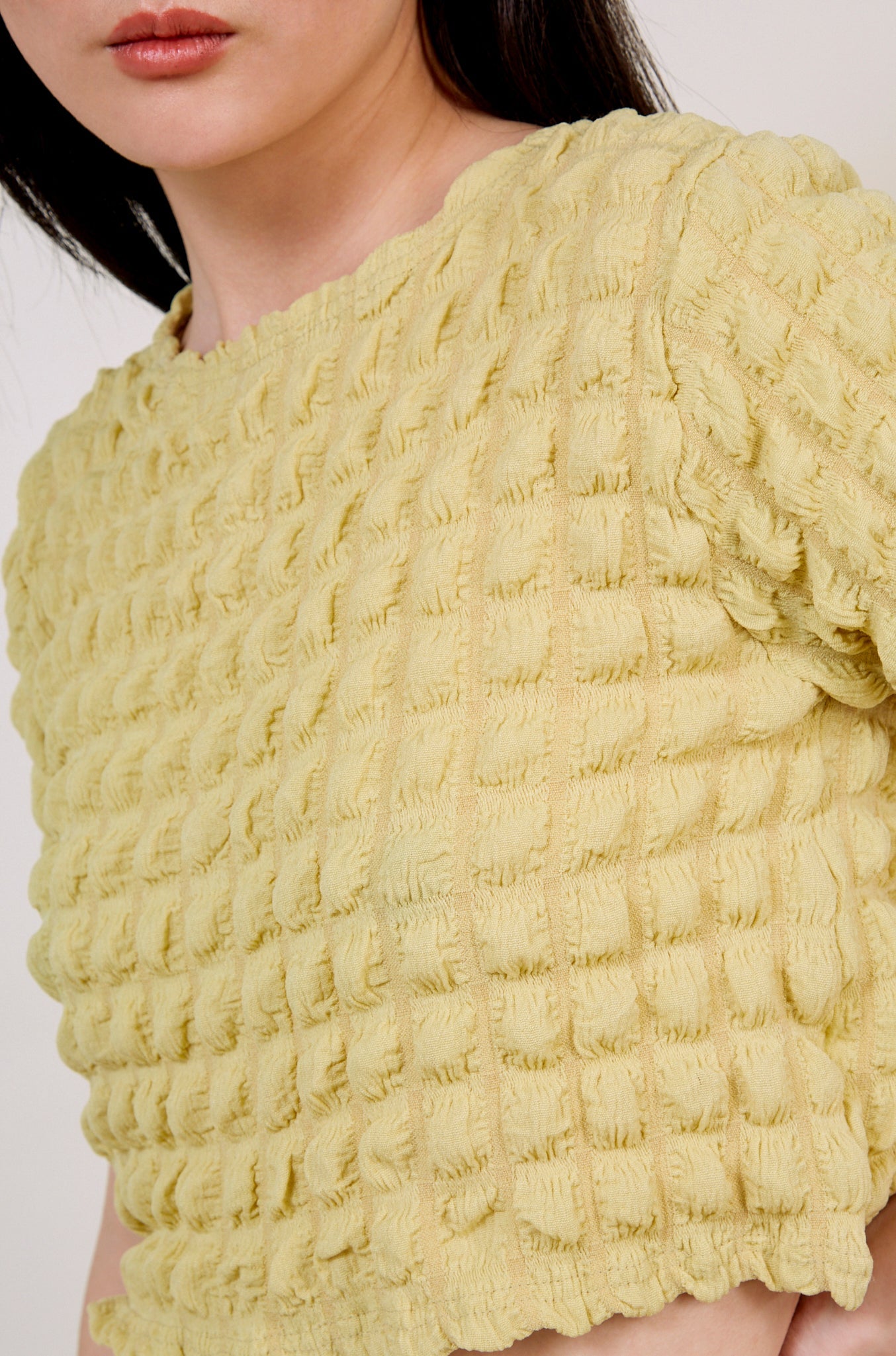 Lime green textured puff shrunken tee_5