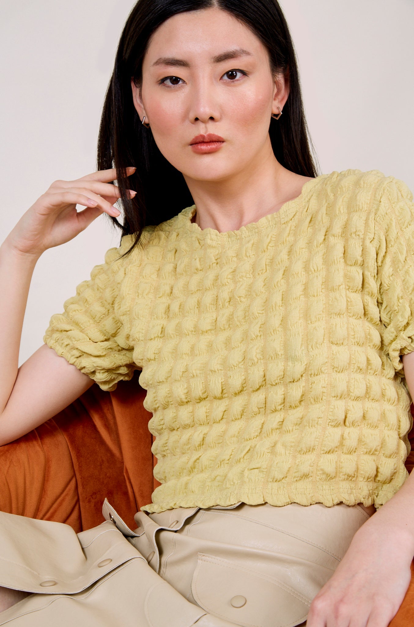 Lime green textured puff shrunken tee_1