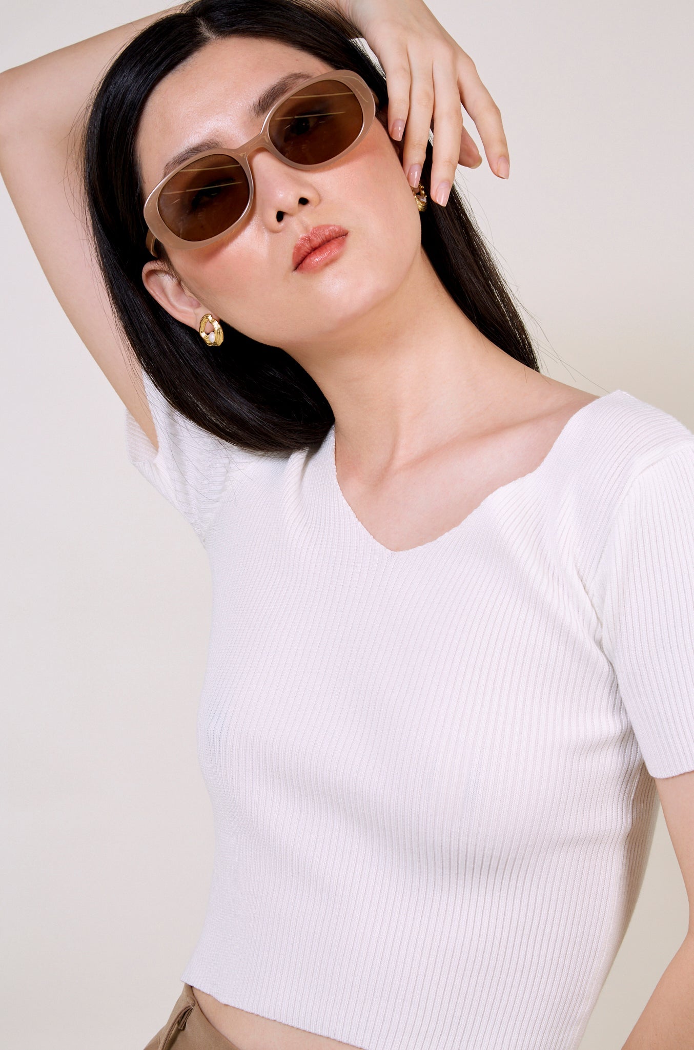 White V neck knit tee_2