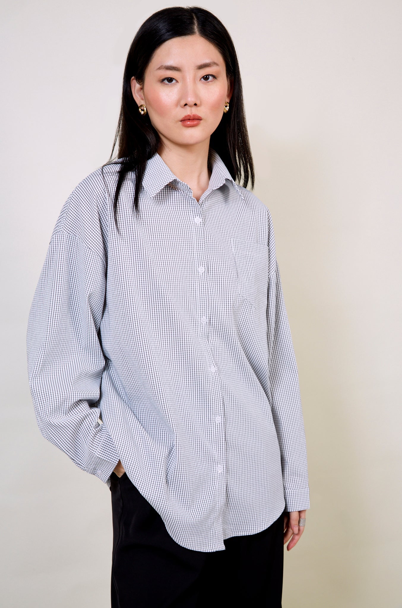 White and black tiny box check shirt_2