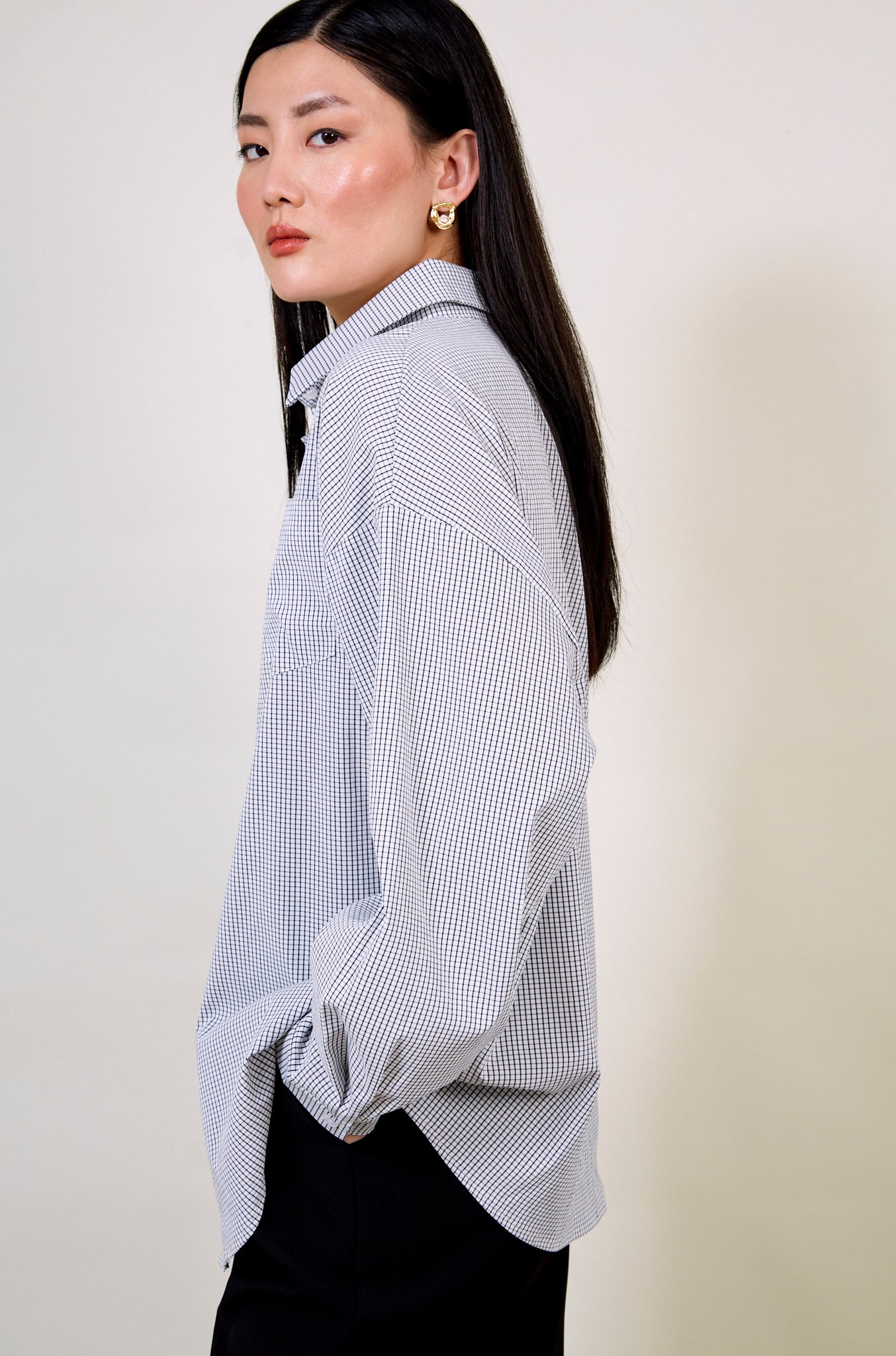 White and black tiny box check shirt_3