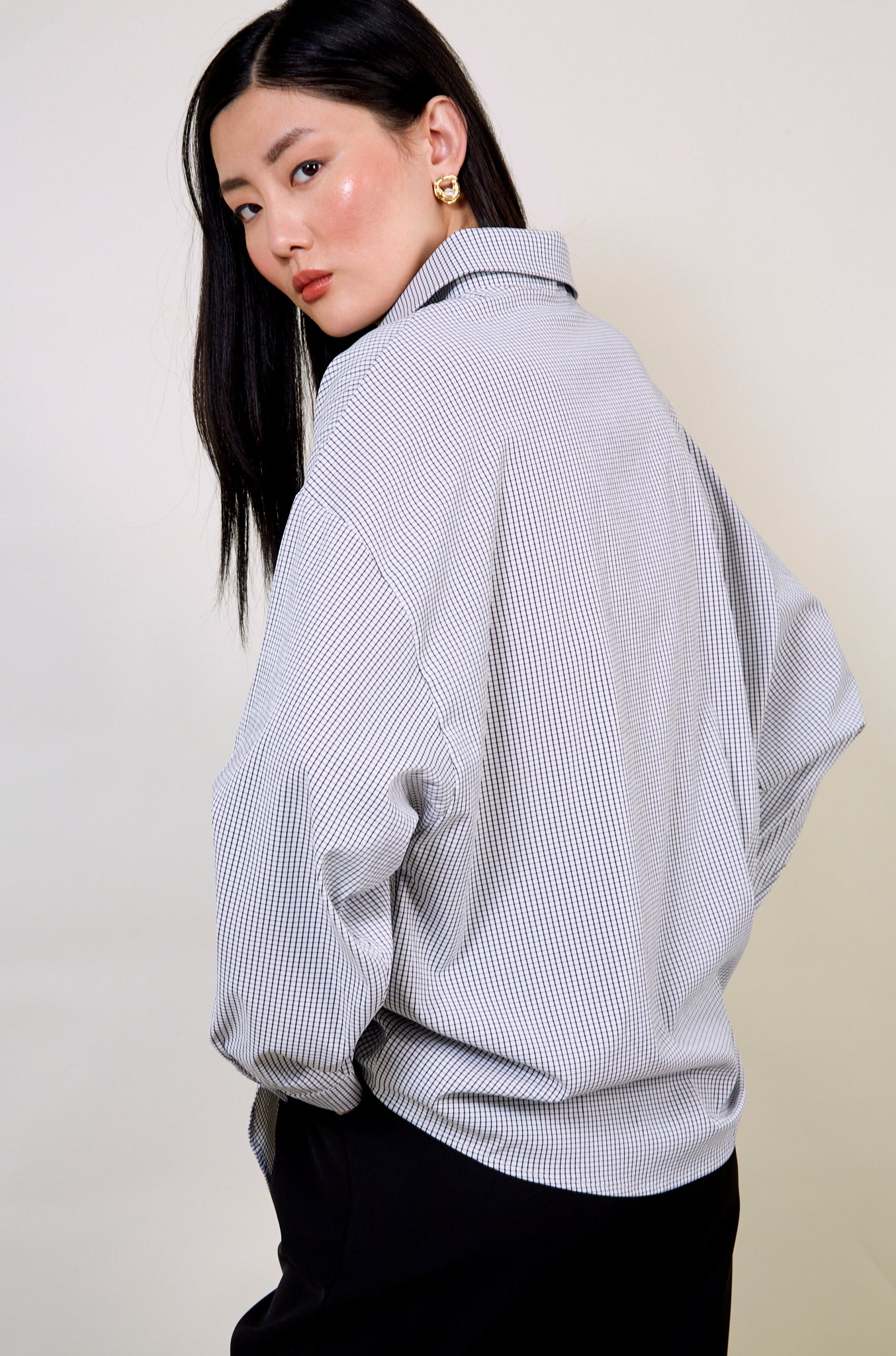 White and black tiny box check shirt_4