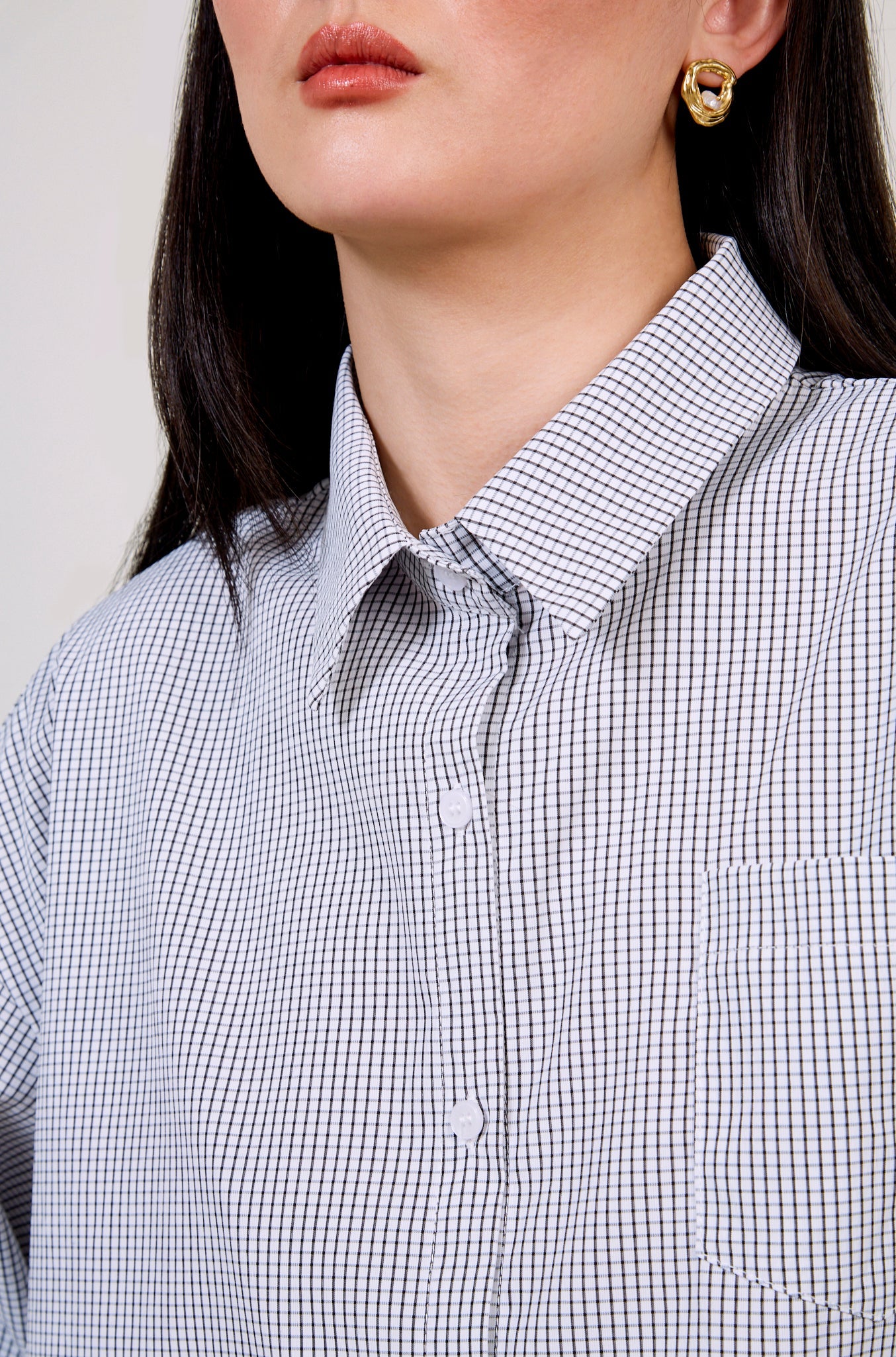 White and black tiny box check shirt_5
