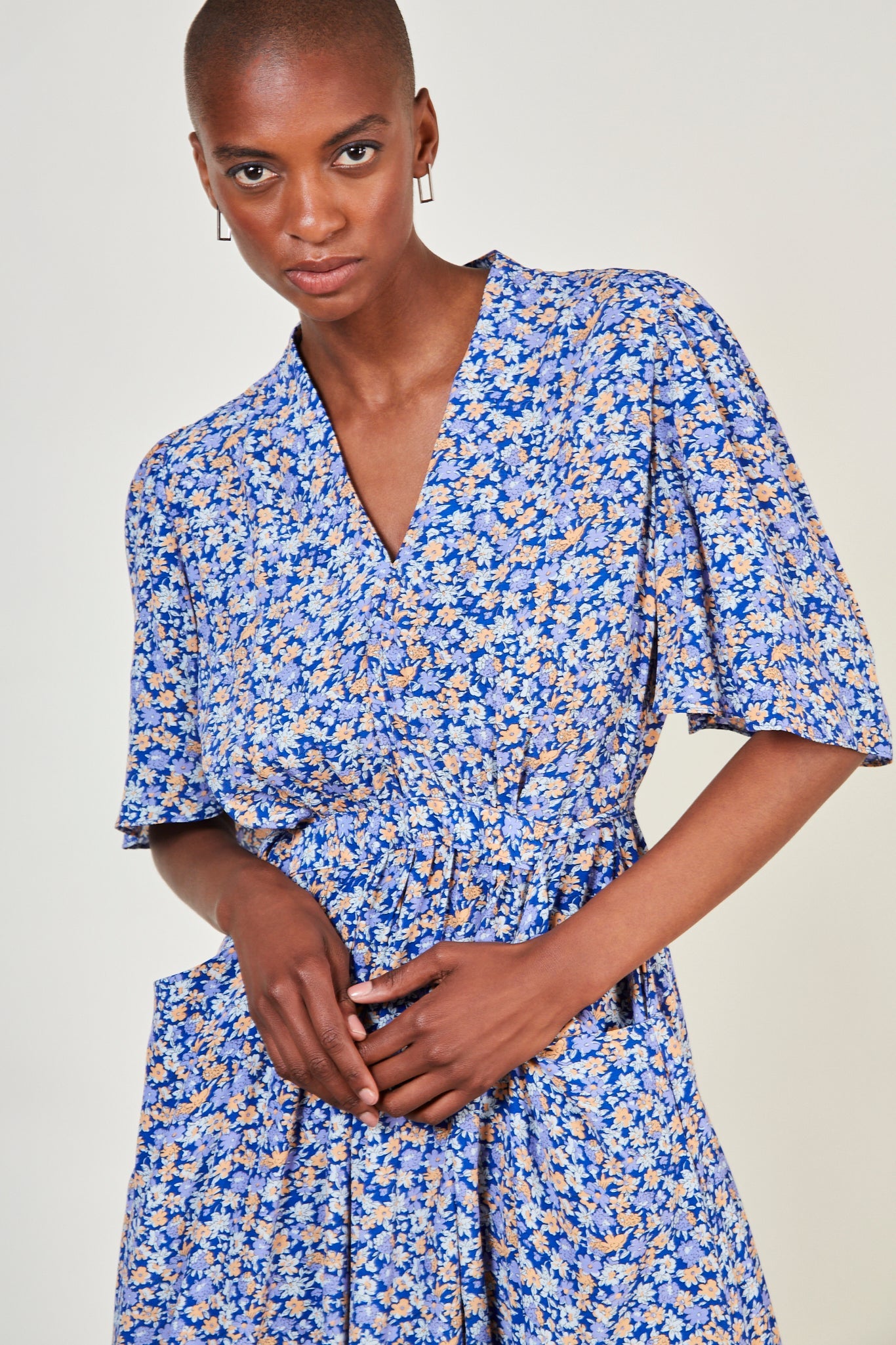 Blue and pink floral print tie back maxi dress_4