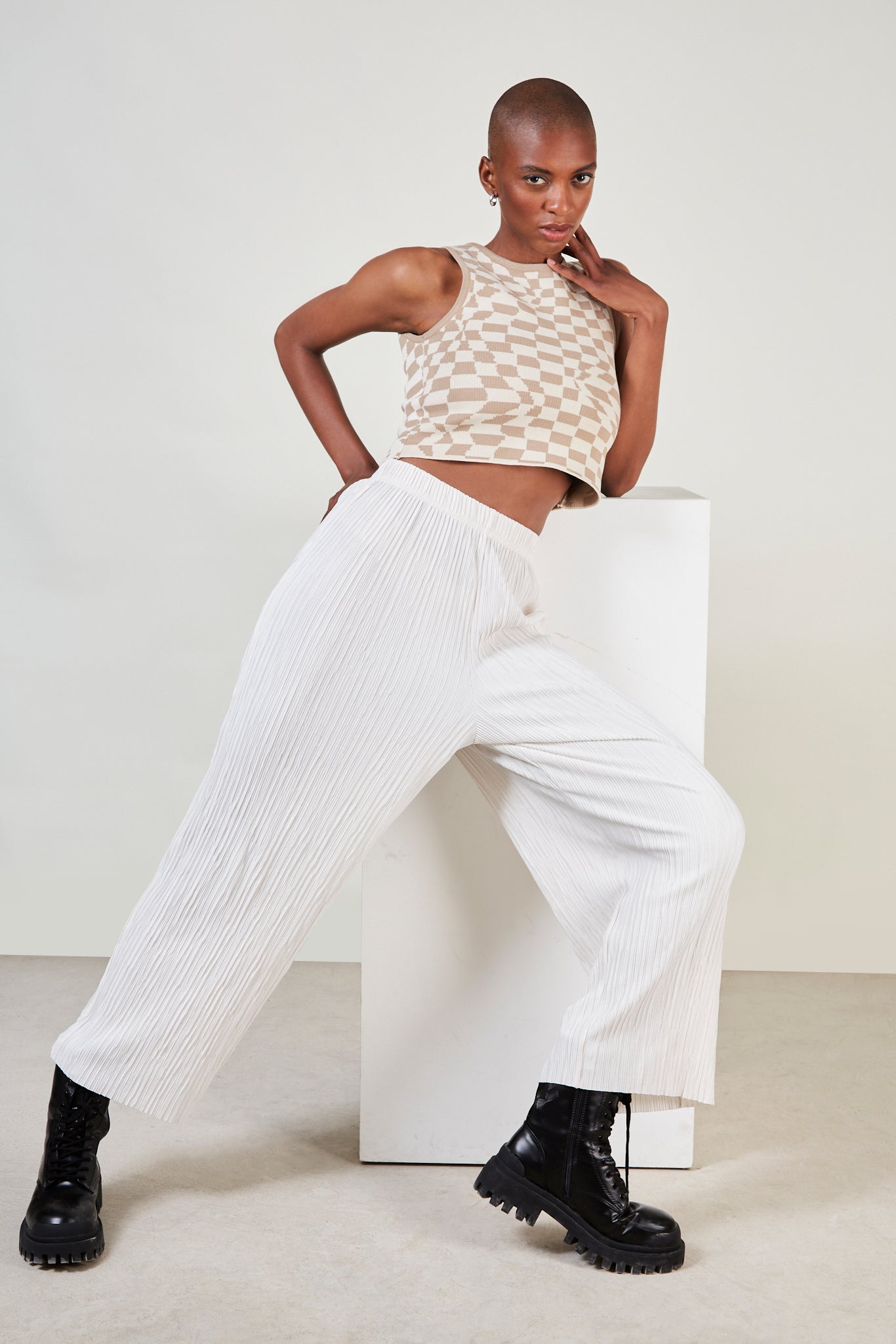 Ivory textured micro pleat trousers_1