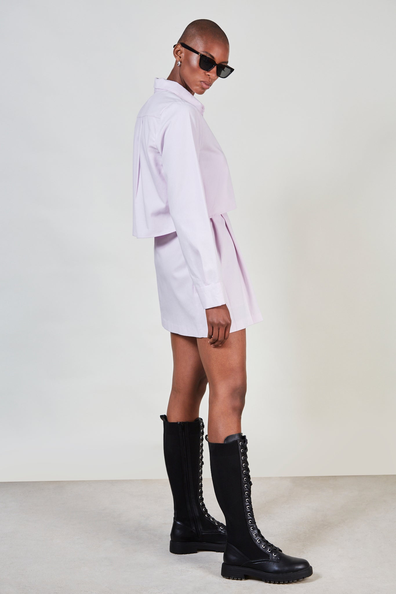 Lilac contrast button short shirt_5