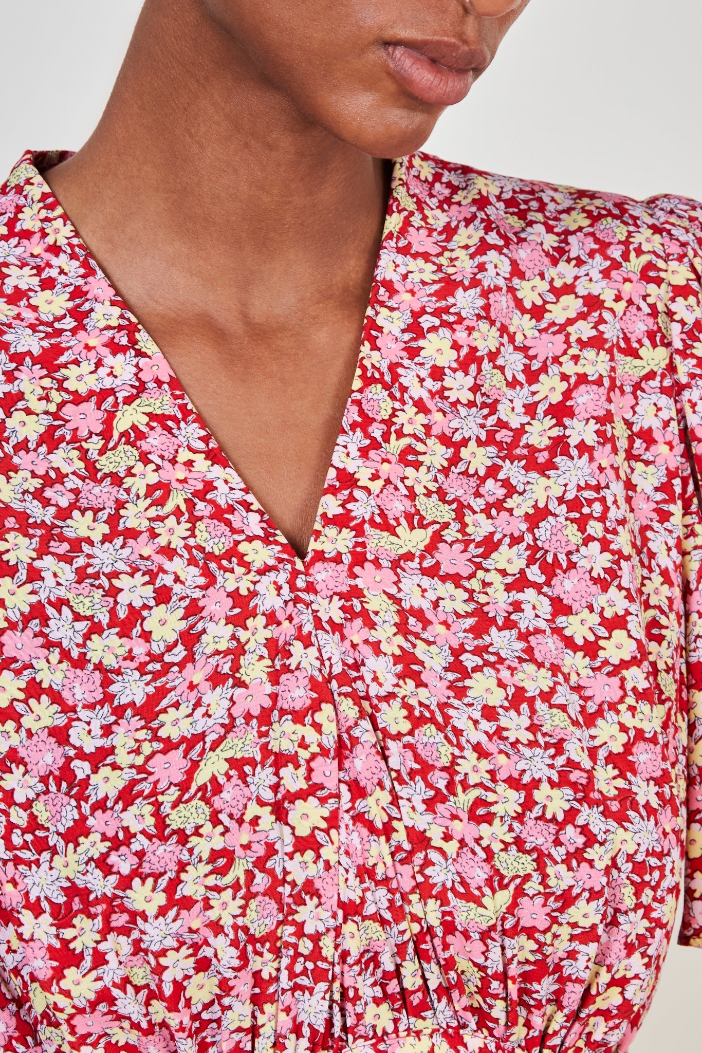 Red and yellow floral print tie back maxi dress_5