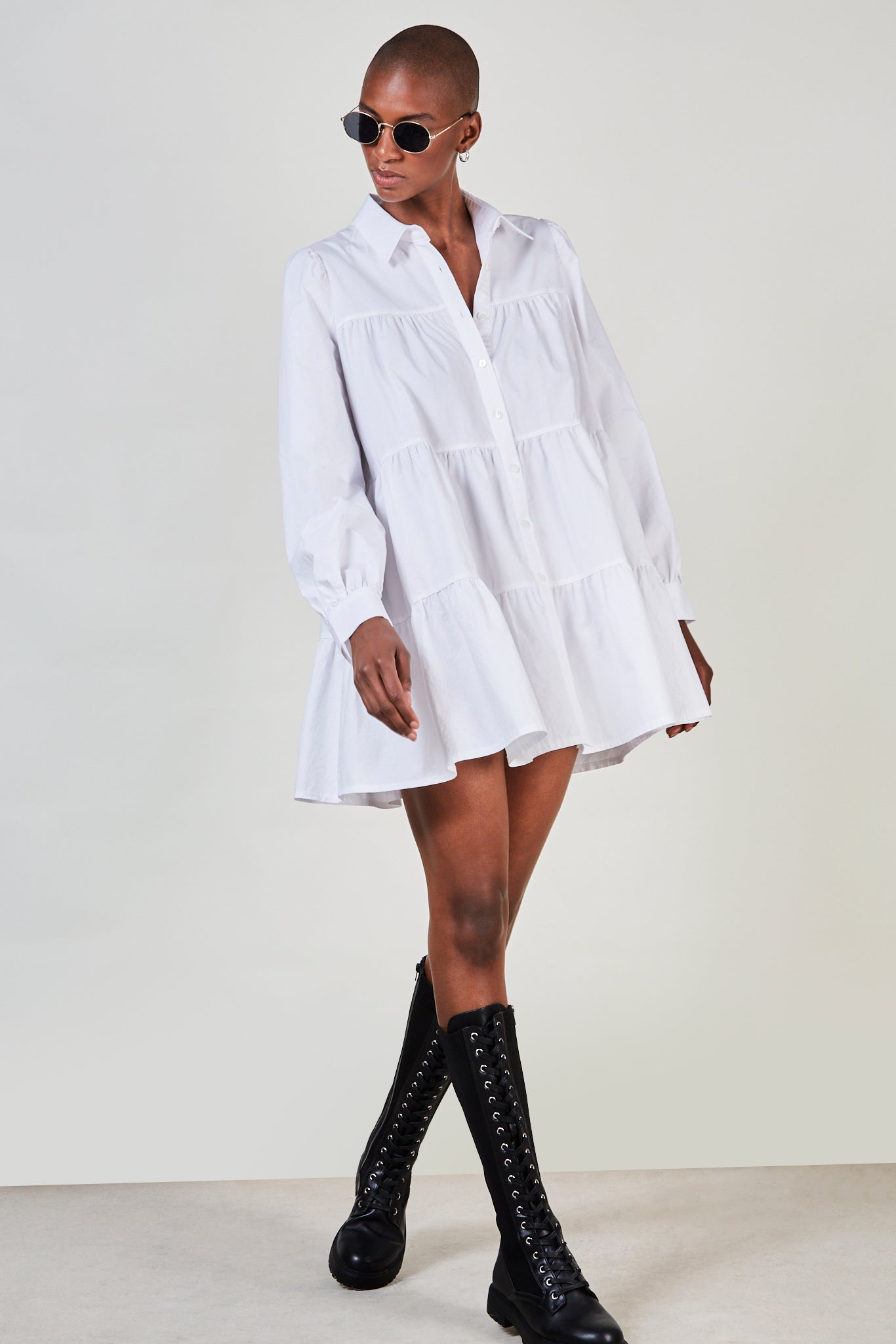 White tiered shirt dress_1