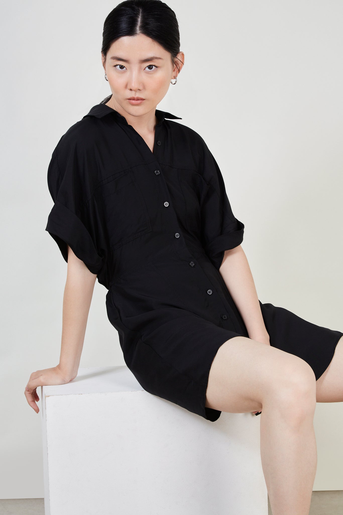 Black relaxed shirt dress_3