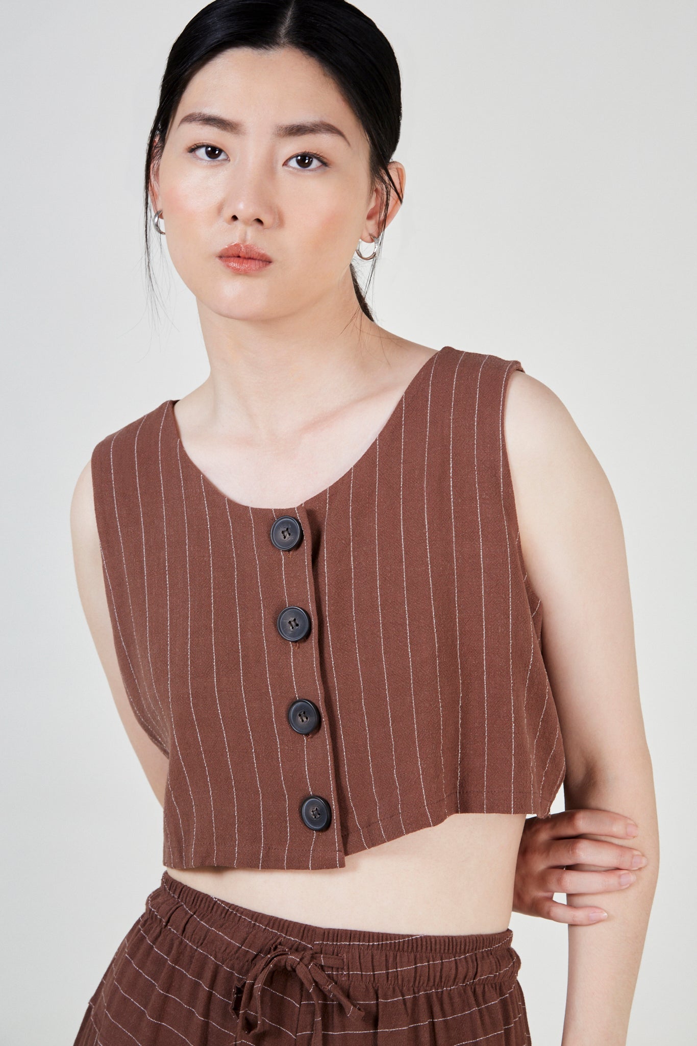 Brown pinstripe button front tank_3