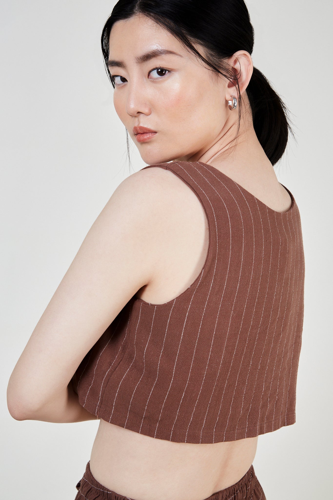 Brown pinstripe button front tank_4
