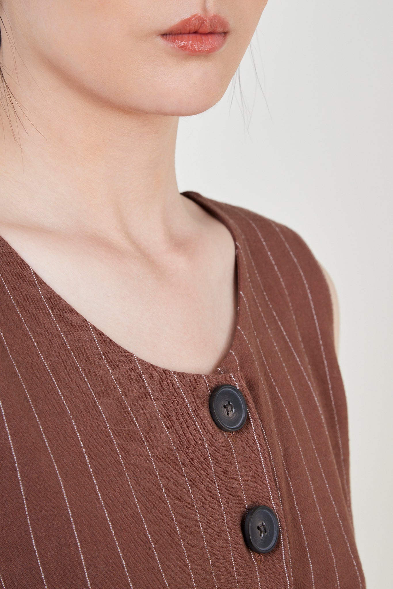 Brown pinstripe button front tank_5