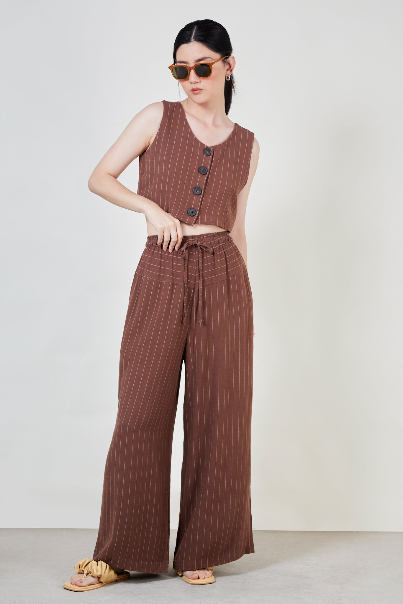 Brown pinstripe drawstring trousers_2