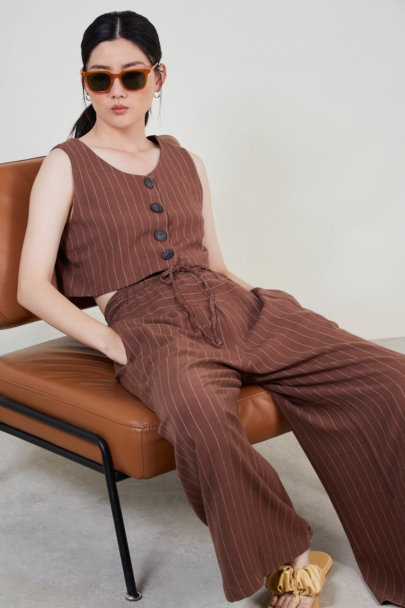 Brown pinstripe button front tank_1