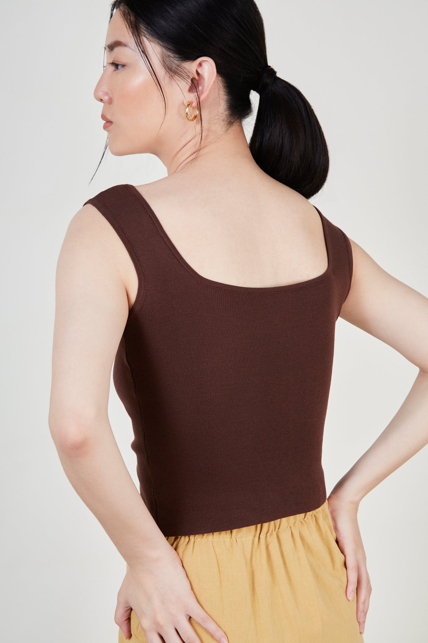 Brown square neck knit tank_3