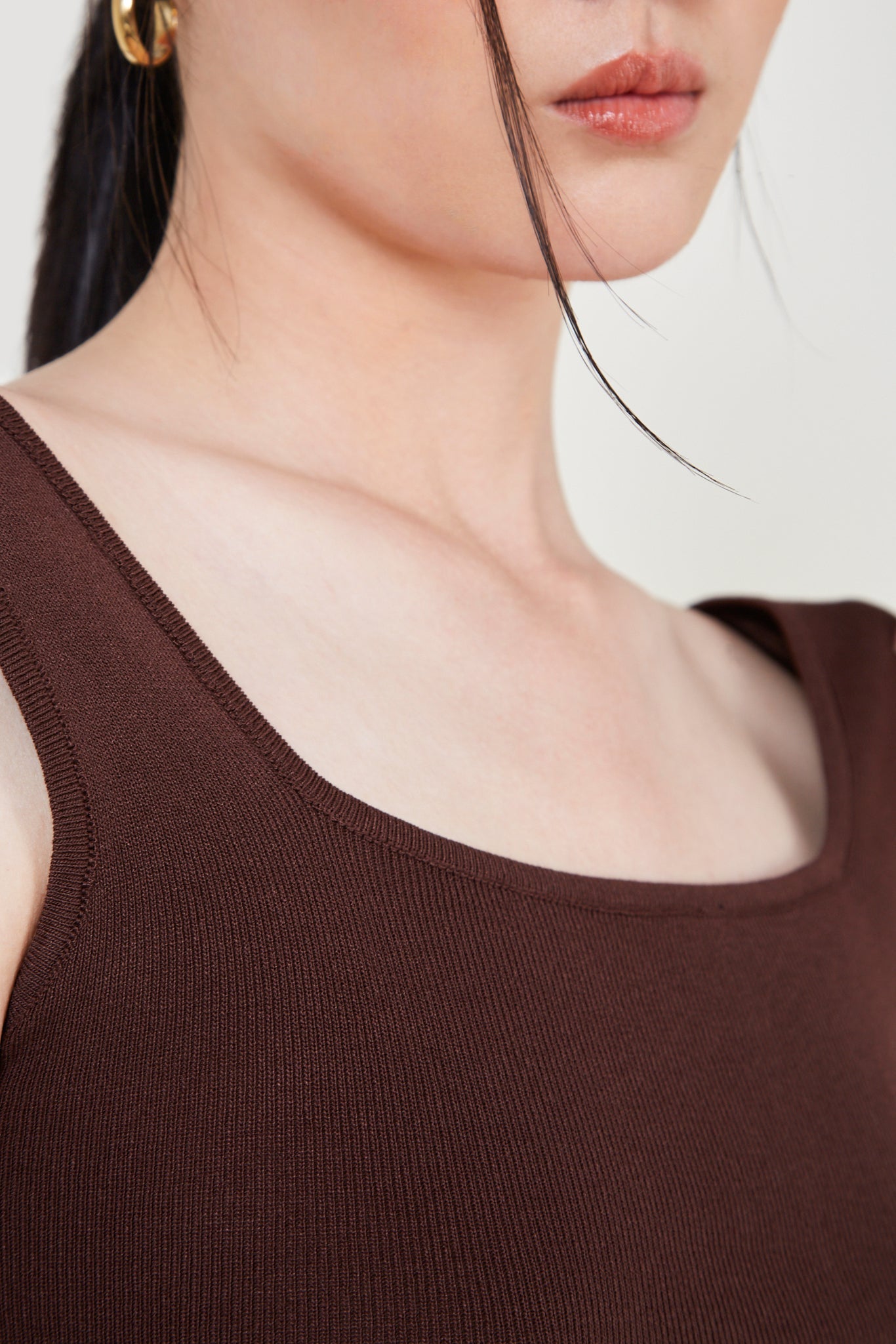 Brown square neck knit tank_5