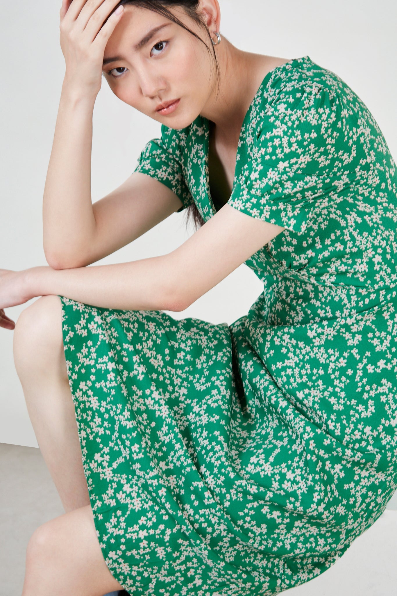 Green floral print midi dress_3