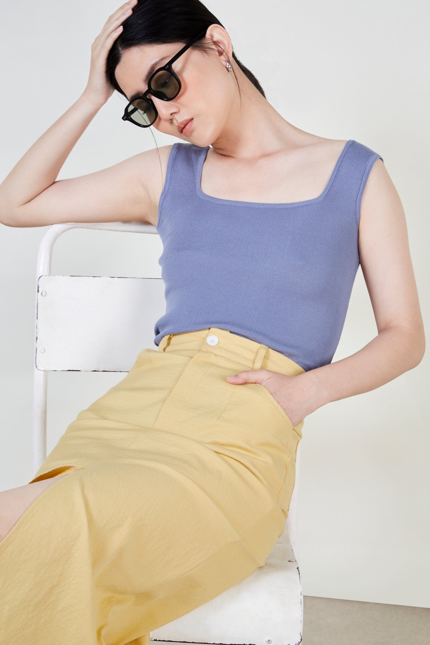 Light blue square neck knit tank_5