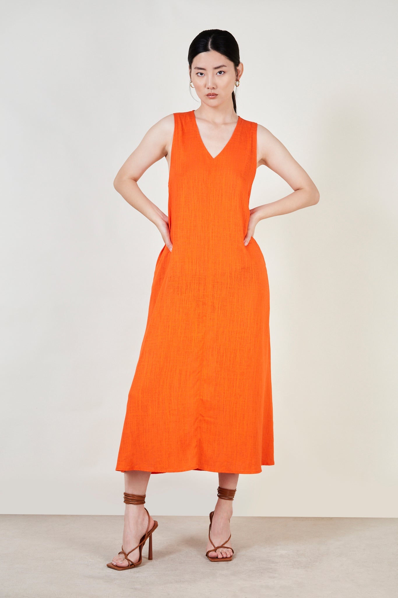 Bright orange linen maxi dress_4