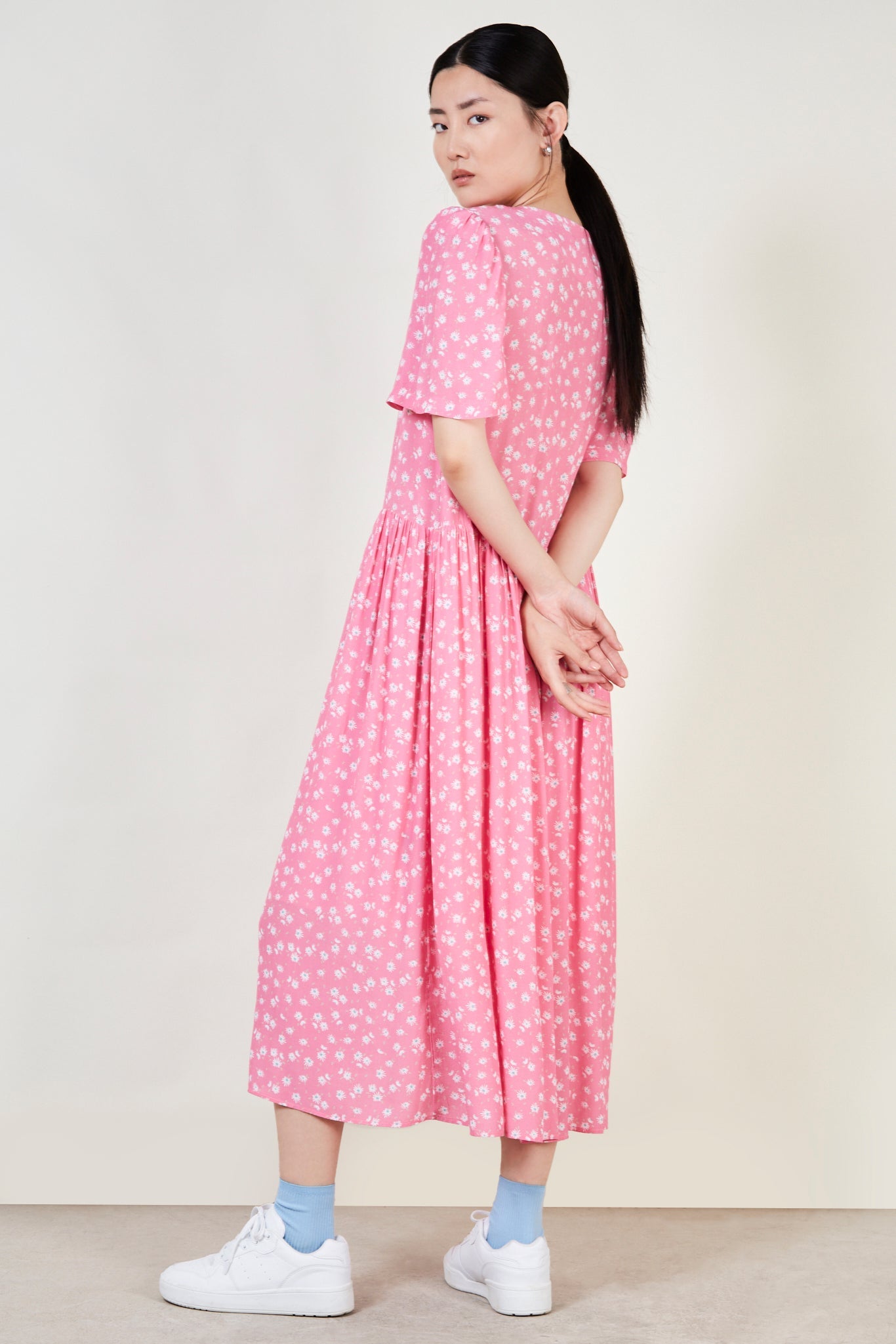 Bright pink floral print maxi dress_2