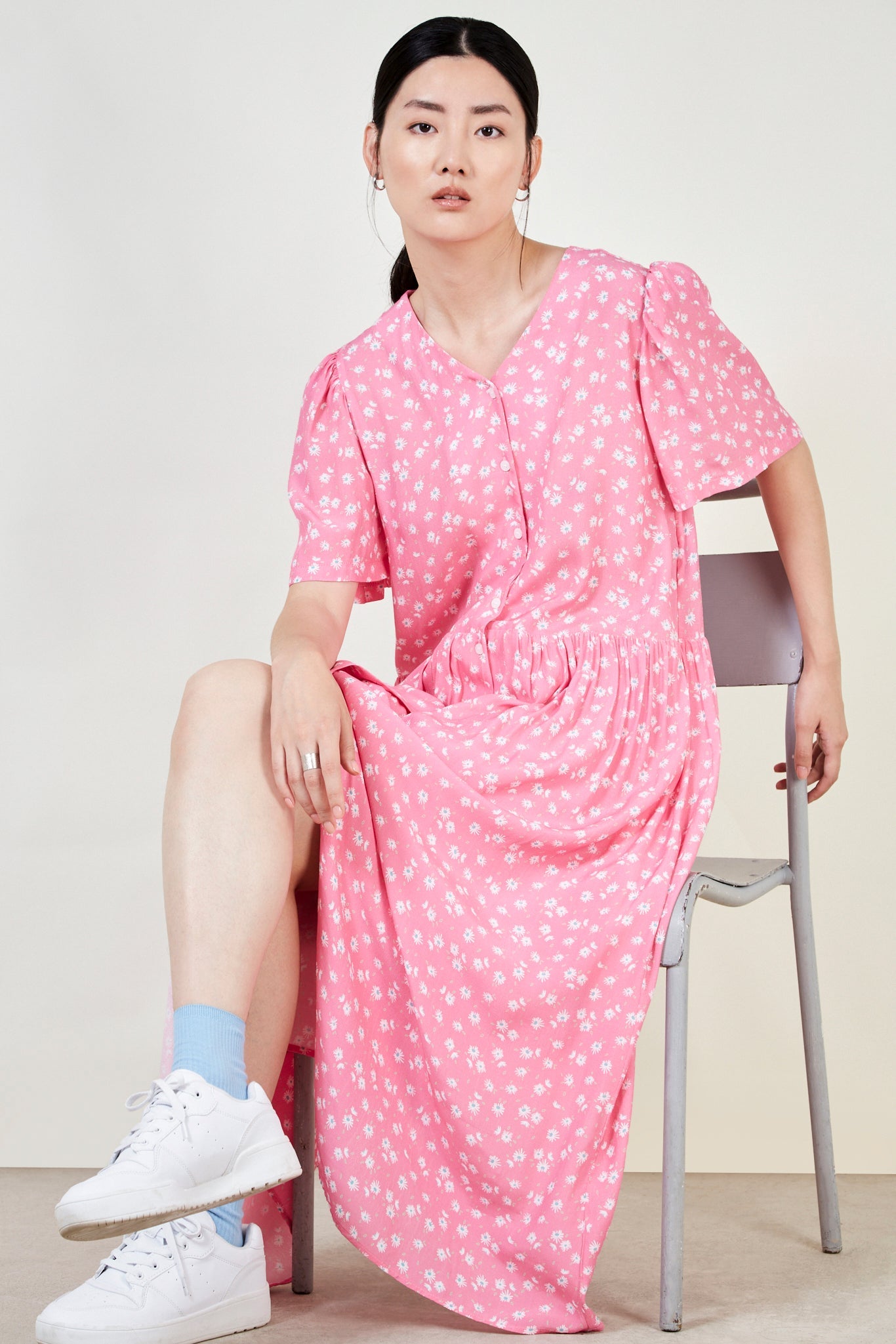 Bright pink floral print maxi dress_6