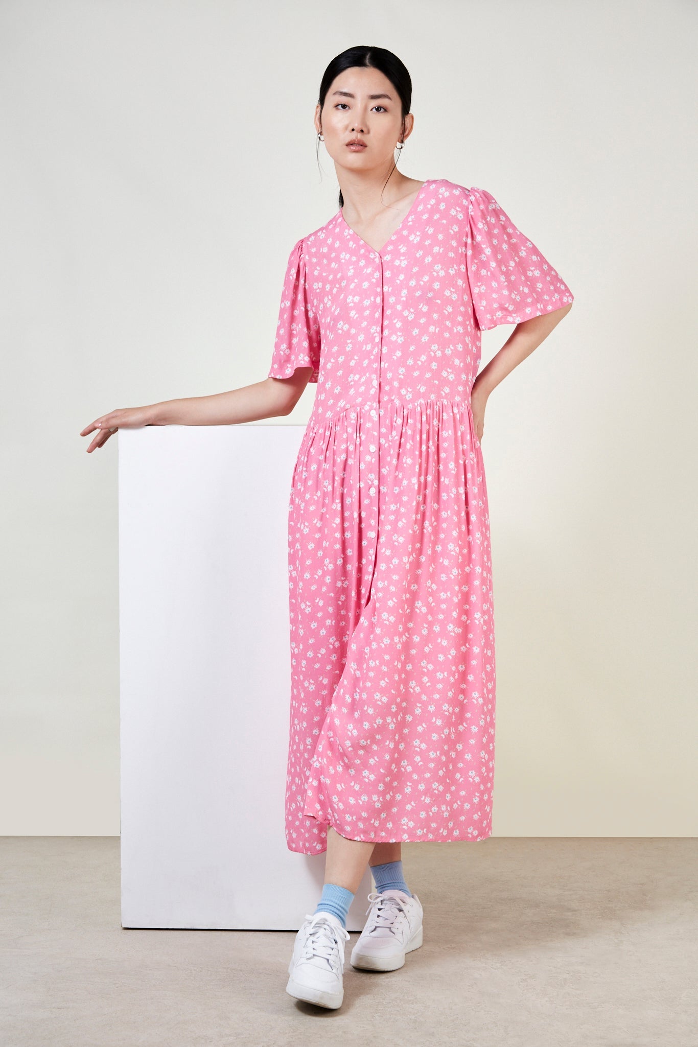 Bright pink floral print maxi dress_3