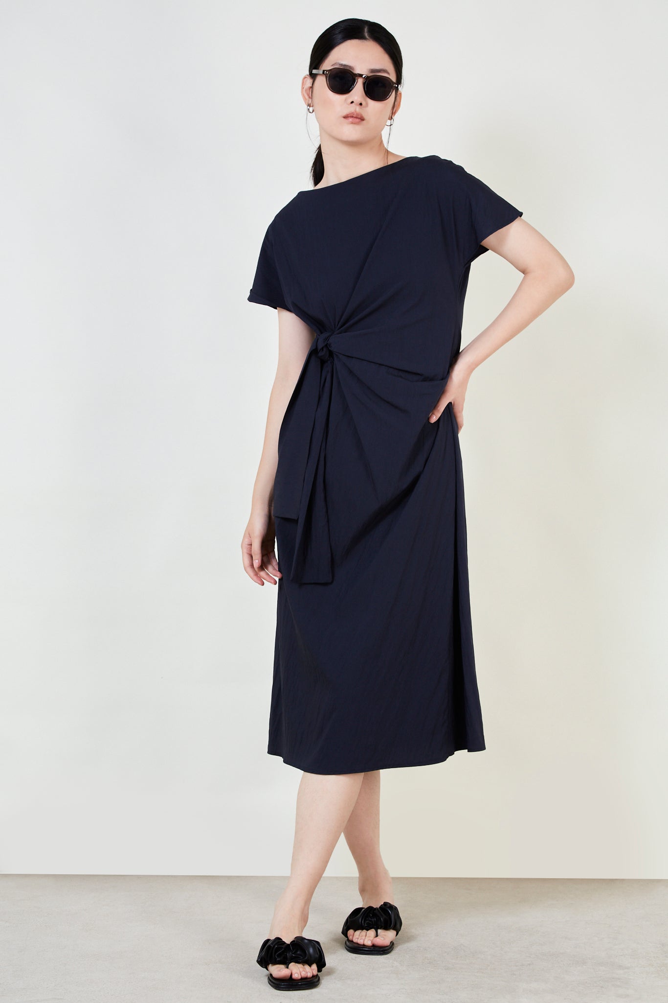 Navy draped side tie dress_2
