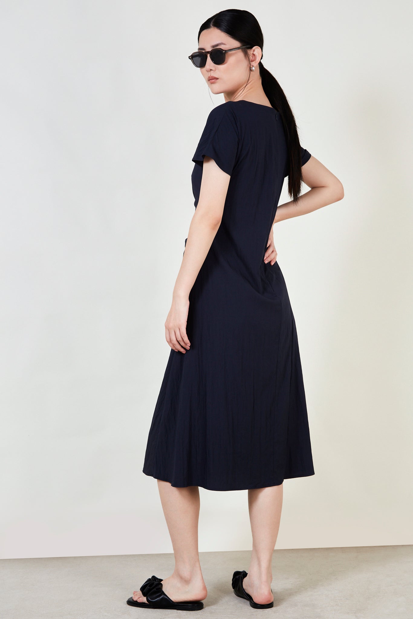Navy draped side tie dress_3