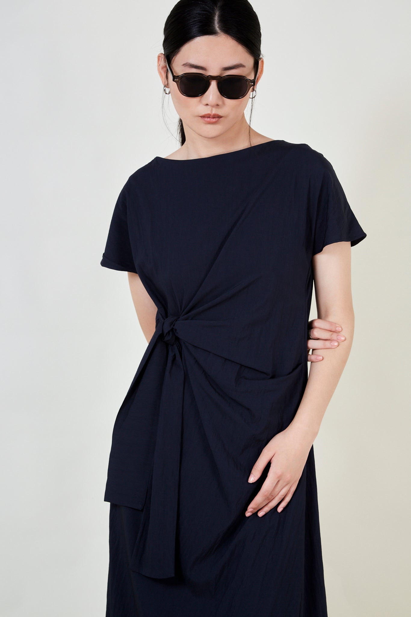 Navy draped side tie dress_4