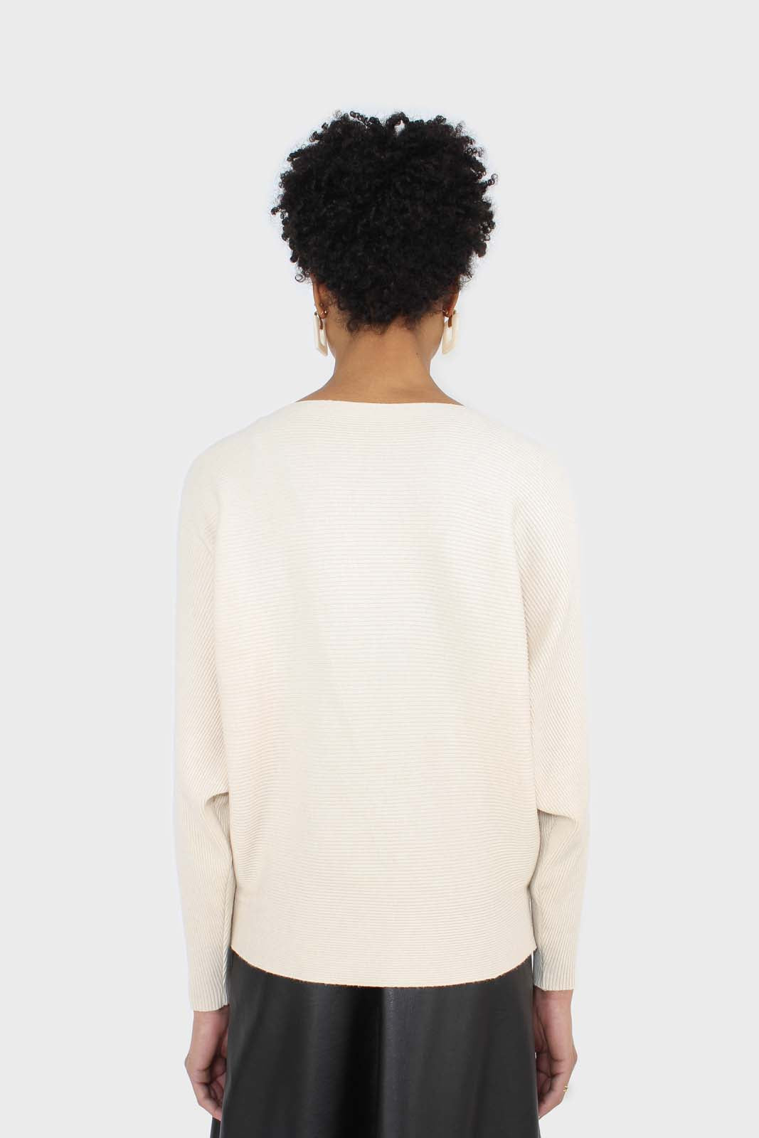 Beige long horizontal rib wide fit jumper_2