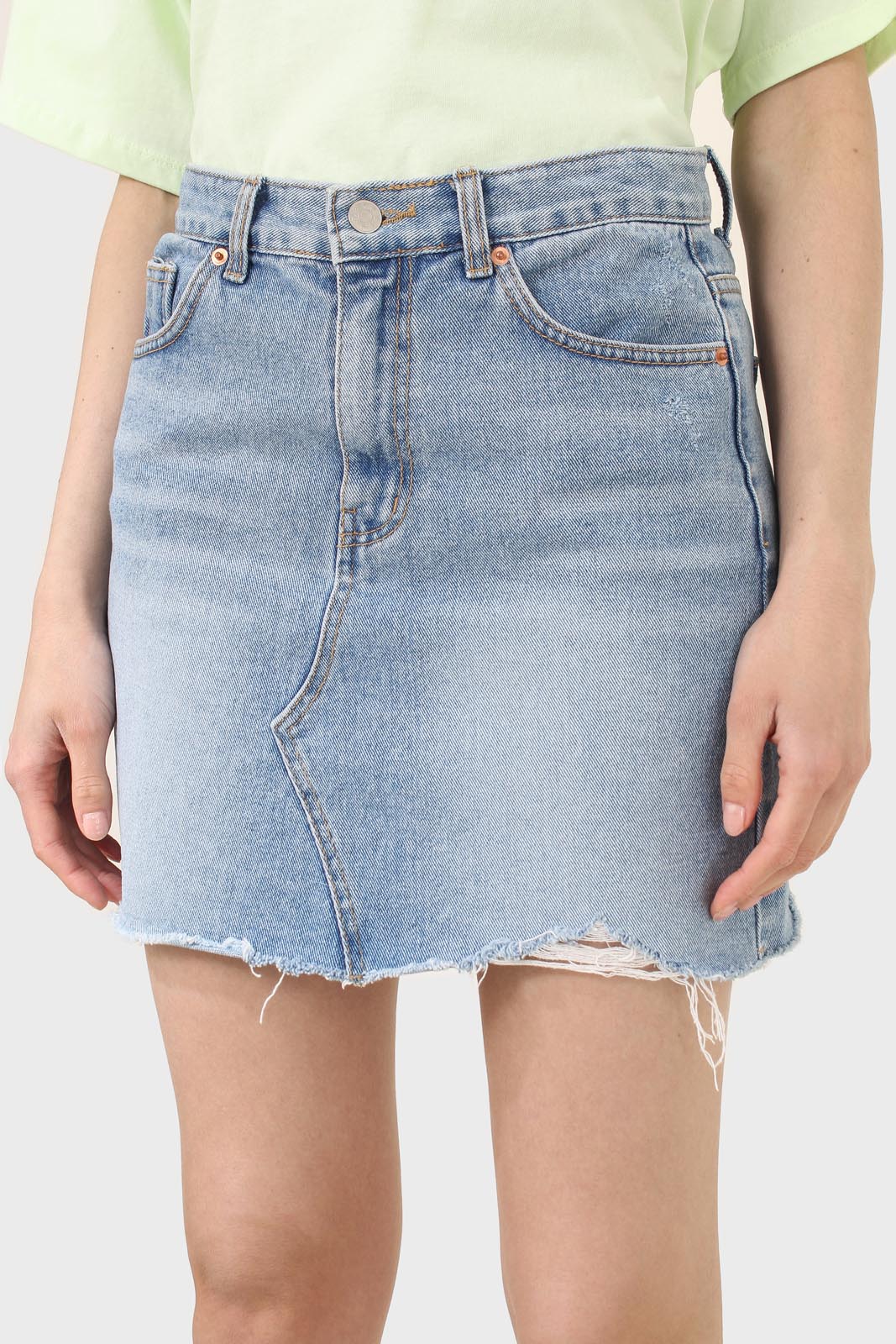 Light blue raw hem denim mini skirt - 3755_1