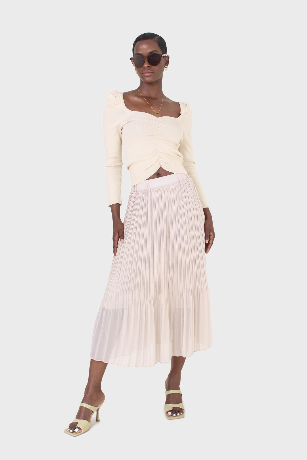 Beige silky micro pleat maxi skirt_1