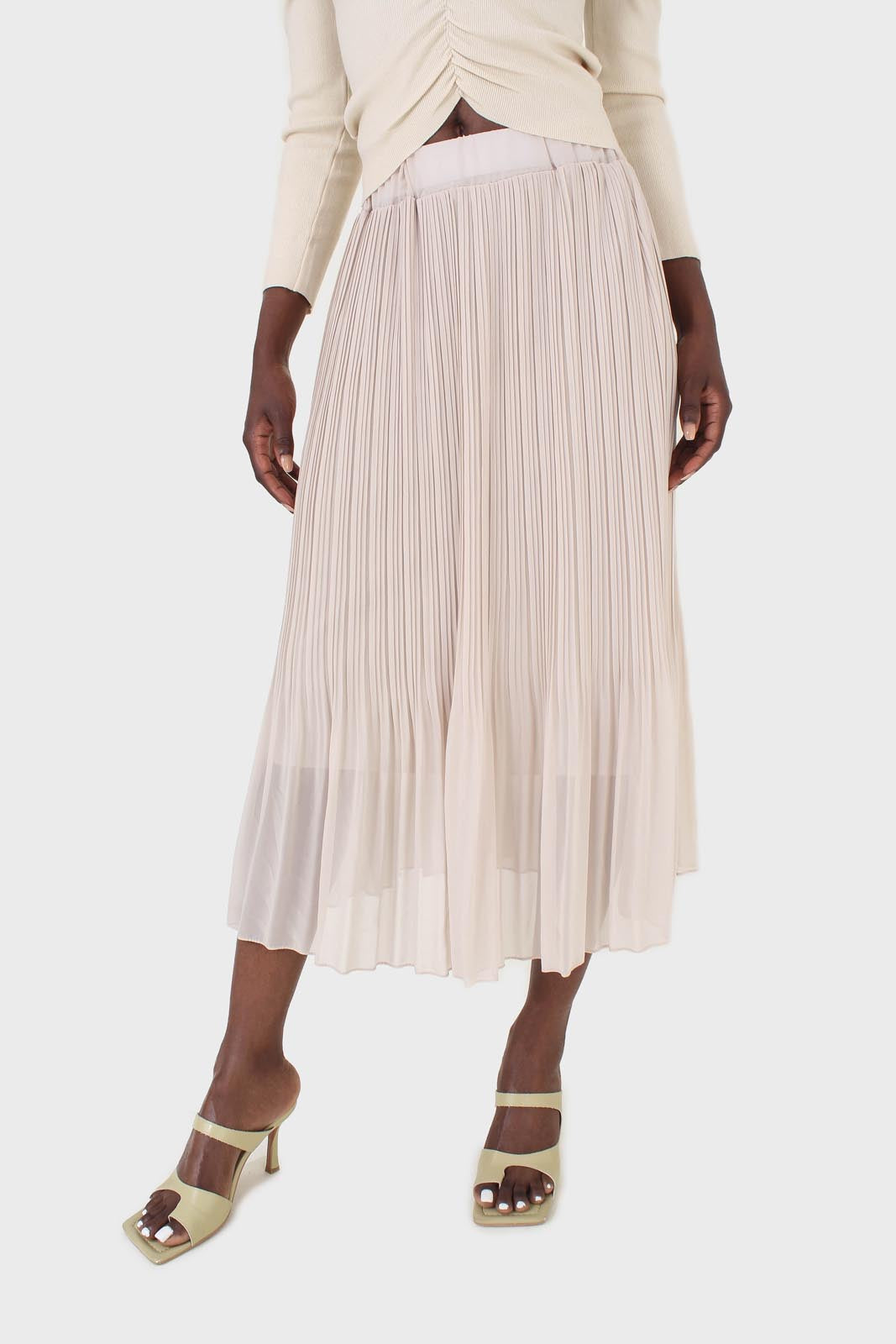 Beige silky micro pleat maxi skirt_2