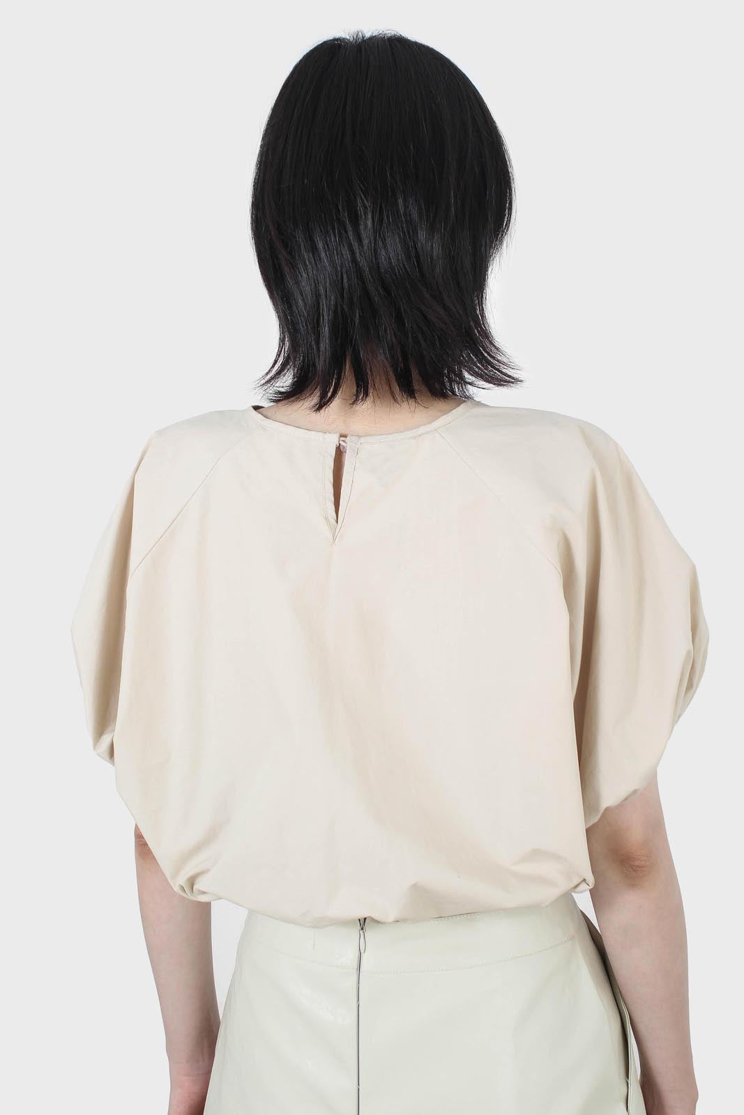 Beige ruched hem puff cropped top_2
