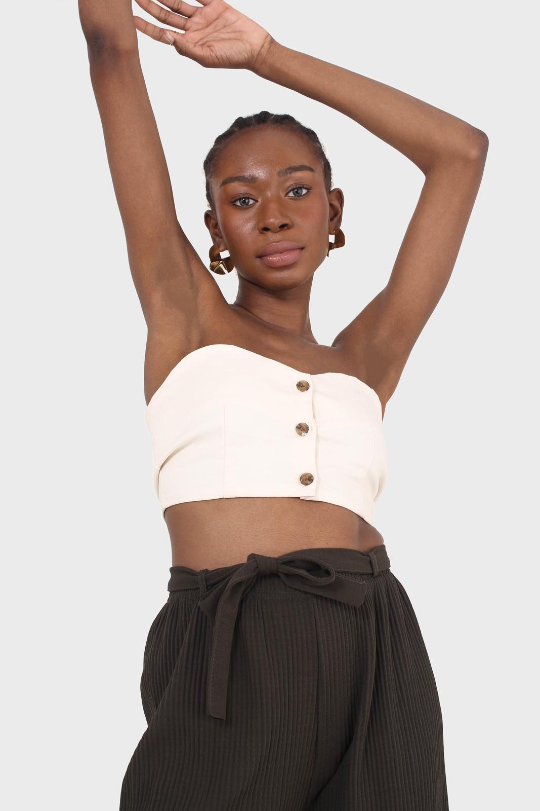 Ivory button front strapless bustier_4