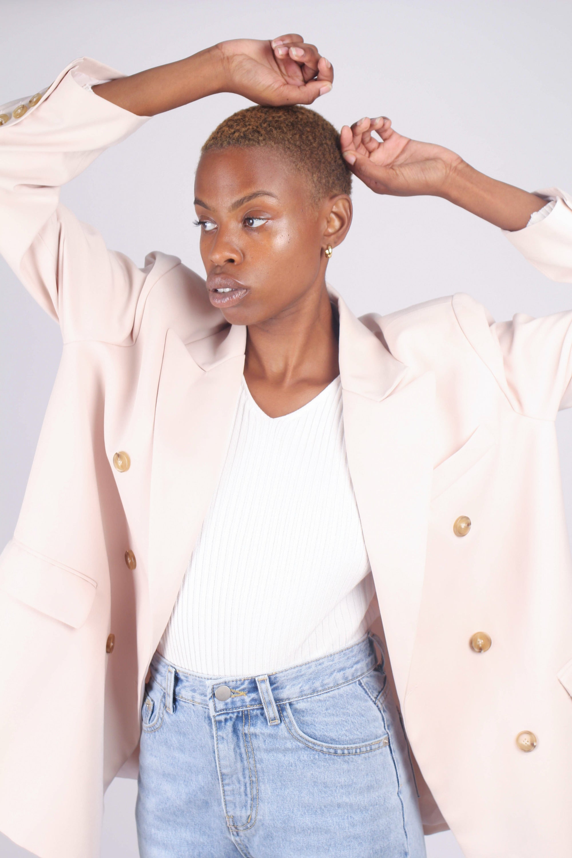 Ivory double breasted half long jacket_4